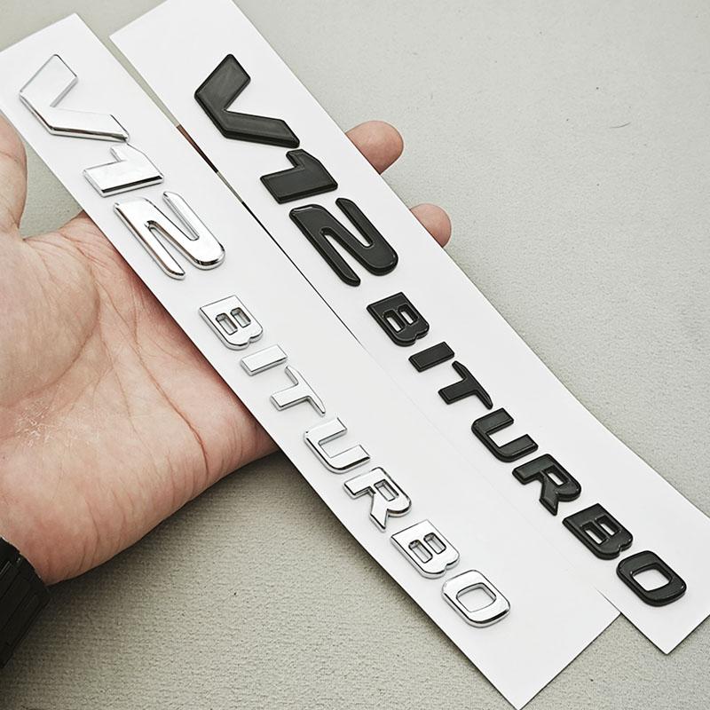 Emblem Adhesive 3D ABS Black Chrome with Letters for Car Side Bumpers V12 BITURBO Logo for G63 G65 Auto Accessories