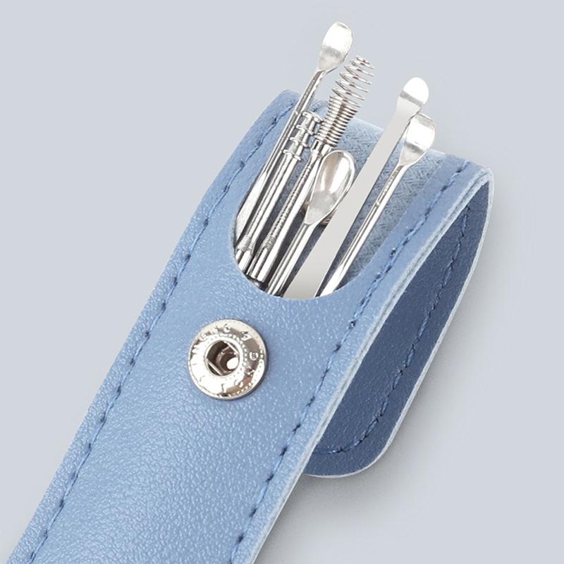 6-Piece Portable Ear Cleaning Kit with Spiral Spring Ear Picks, Carbon Steel Earwax Remover Tool for Home Travel Hygiene Care