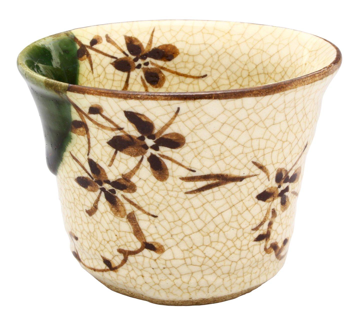 

Seto ware Kato Rokubei Soba noodle cup, approx. 9cm diameter x 7cm height, Oribe floral ivy design, Made in Japan, 007-0022