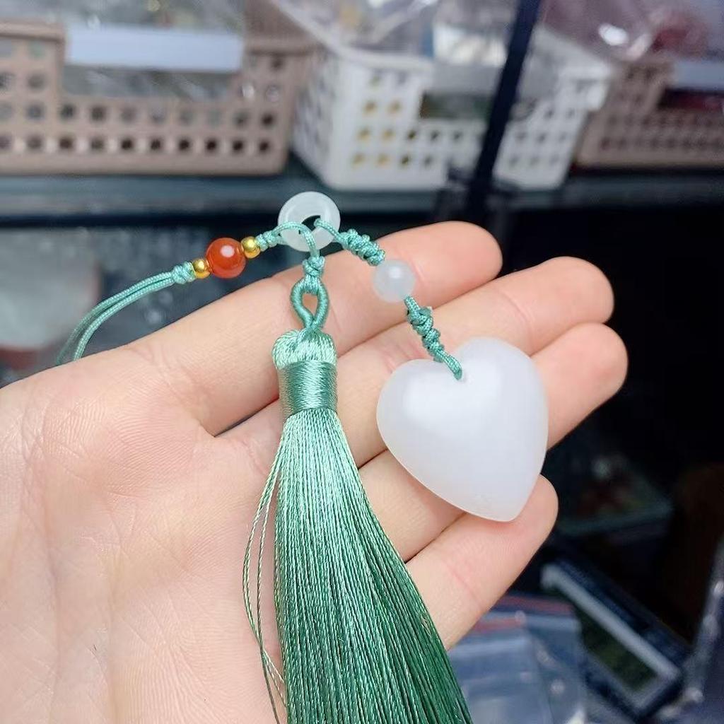 Tianshan Jade Heart-Shaped Phone Charm for Men, Women, and Couples