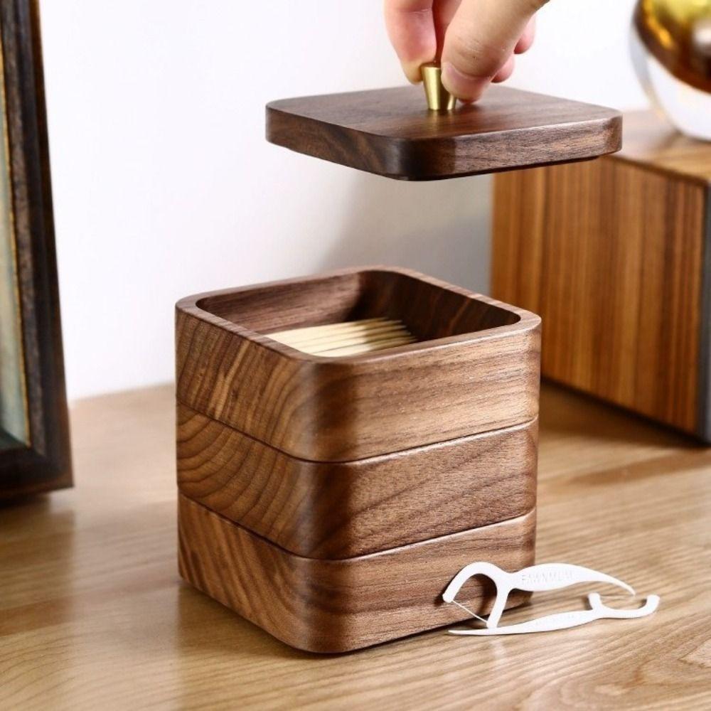 Walnut wood Cotton Swab Jar with Cover Floss Stick Organizer Dental Floss Box Tooth Supply