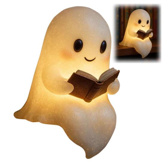 Miela vaiduoklio skaitymo lemputė LED Sėdintis vaiduoklis skaito knygą Naktinė lemputė Helovinui Vonios kambario lovos šalia dekoras