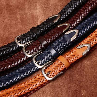 2.8cm Waist Belt, Women's Genuine Leather Top Layer, Cowhide Hand Woven Belt, Braided Needle Buckle, Versatile Casual Pants Belt for Couples