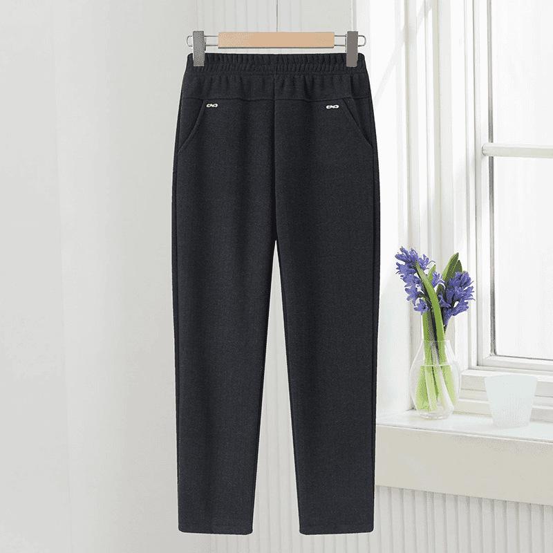 Mom's Warm Winter High-Waisted Velvet Straight-Leg Pants for Seniors