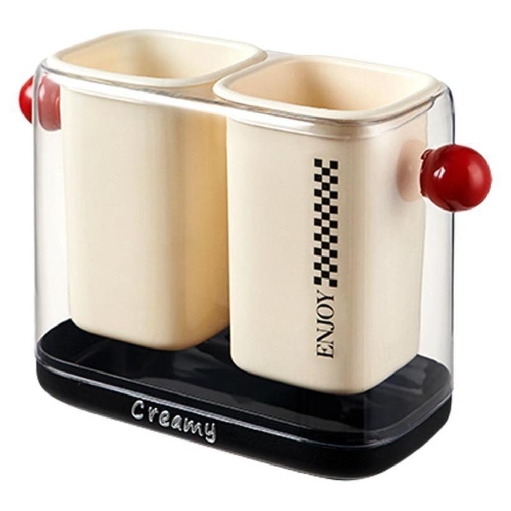 

Plastic Kitchen Cutlery Organizer 2 Grids Chopsticks Cage Spoon Fork Storage Shelf Cooking Tool бежевый