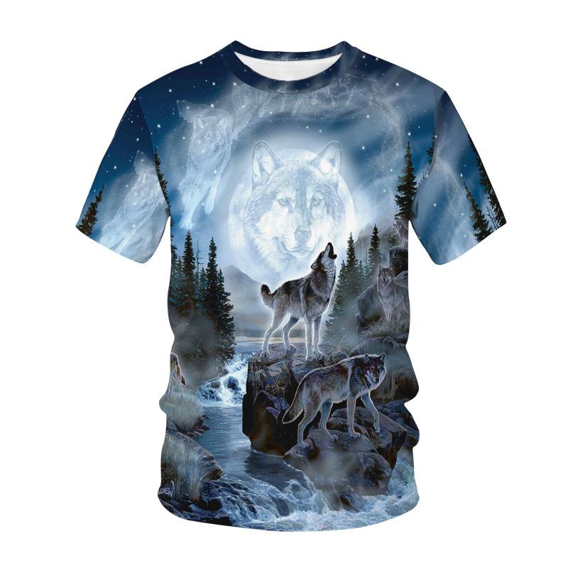 Summer Fashion Creative Wolf 3D Printed Loose Men's Short Sleeved Personalized Top