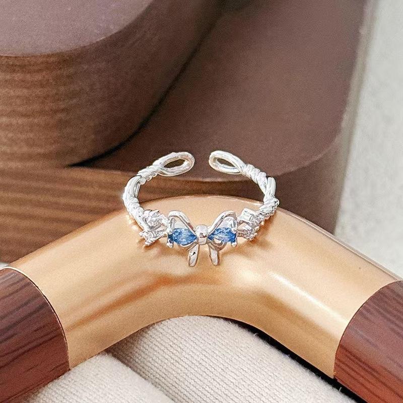 Light Luxury High-End Exquisite Super Flash Sea Blue Zircon Ring Color Treasure High Value Niche Design Fashionable Super Fairy Ring