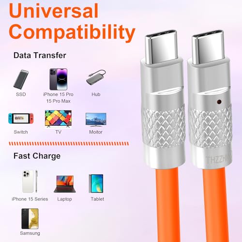 Thzzhnno Silicone USB C 3.2 Gen 2 Charging Cable 100W 3M, 20Gbps Ultra Flexible Material Flexible USB C To USB C, 4K@60Hz Video Type C Cable Compatibl