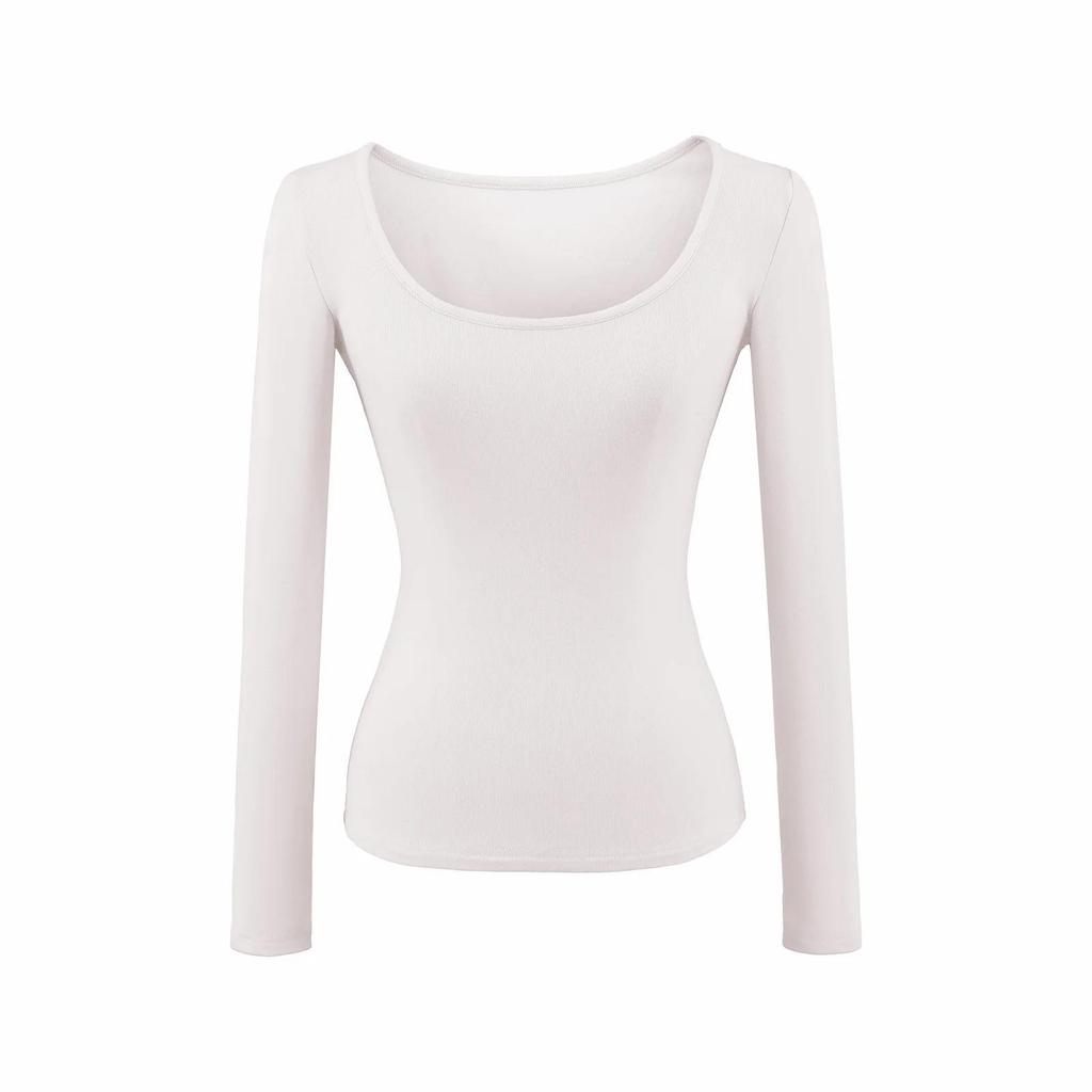 Women's Slim Fit Black U-Neck Long-Sleeve Shirt - Spicy Girl Collection, Perfect Base Layer for Autumn and Winter.
