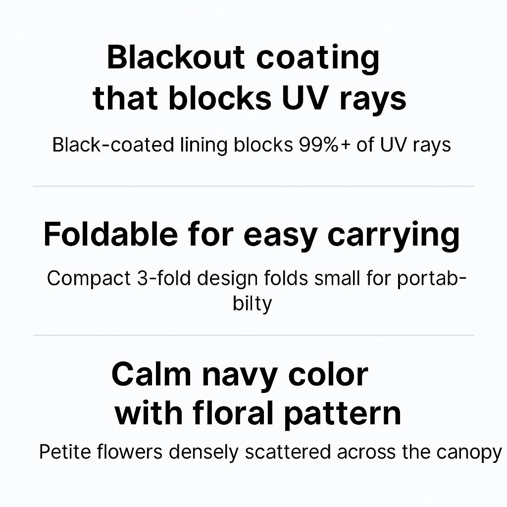 Floral Blackout Sun & Rain Umbrella - 50cm Navy