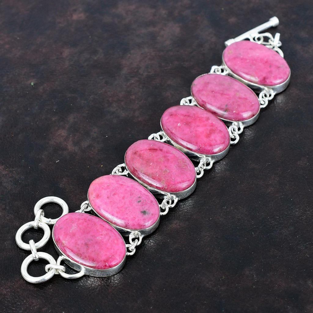 Rhodonit Armband Naturstein Armband handgefertigt antiker Schmuck 925 Sterlingsilber Armband verstellbare Kettenarmband Geschenke für Ehefrau