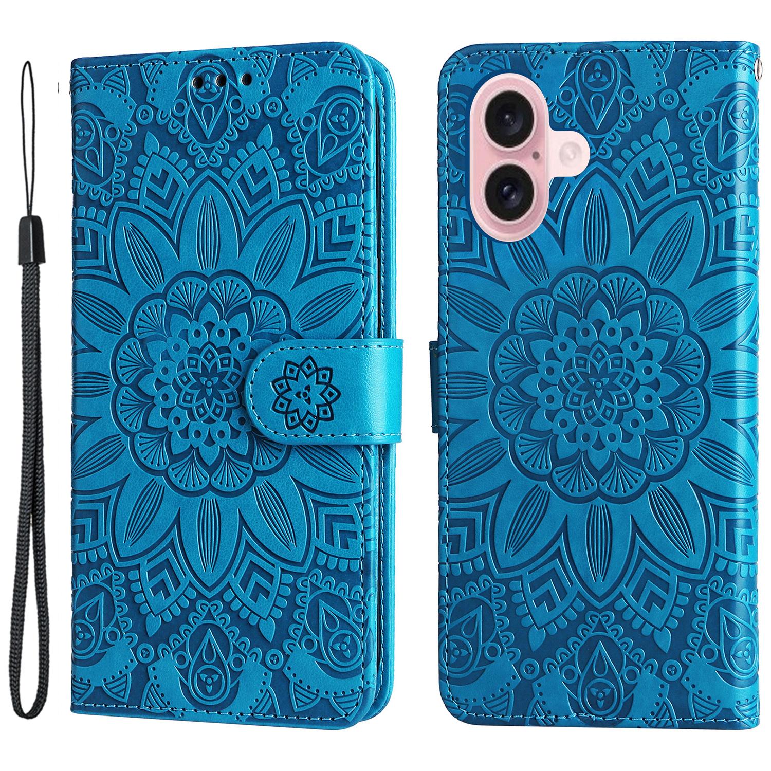 

For iPhone 16 PU Leather Phone Stand Case Imprinted Sunflower Card Holder Phone Cover