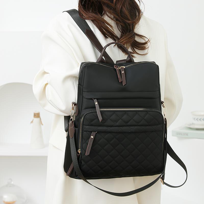 Rhomboid Embroidery Backpack Women's Backpack Large Capacity Water-repellent Travel Backpack