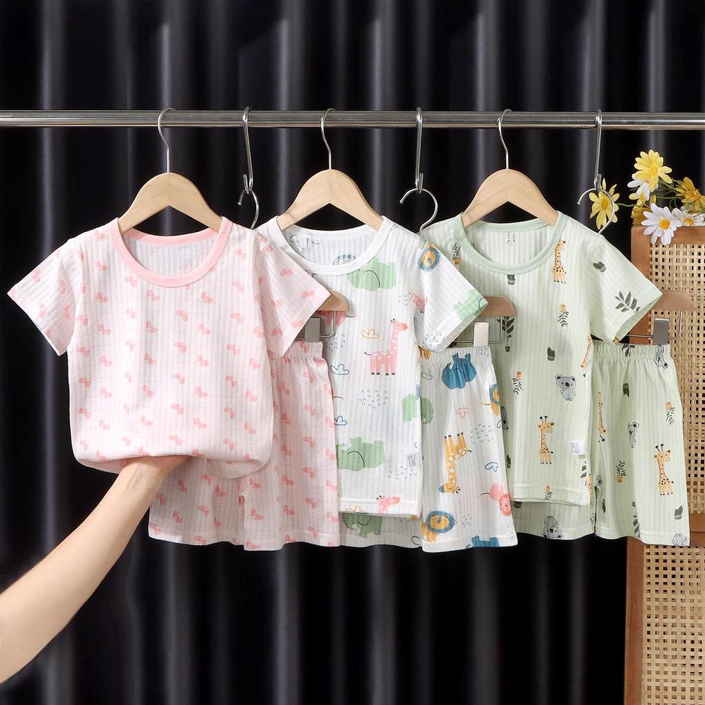 Kids' Summer Jacquard Pajama Set: Short-Sleeved Shirt and Shorts for Boys and Girls