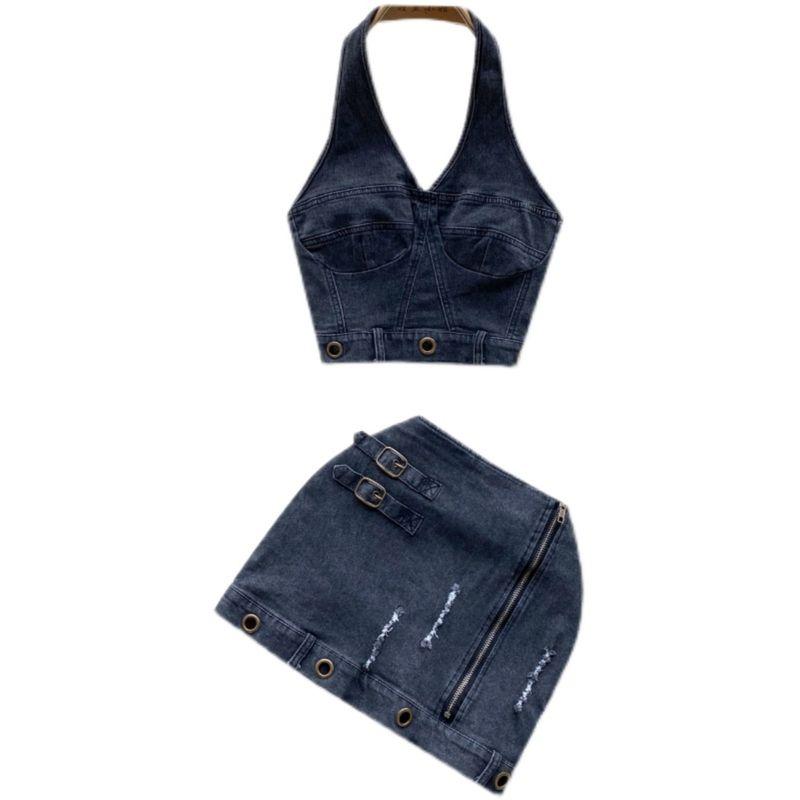Cool Style Denim Women's Summer Hip Skirt Halter Spaghetti Straps