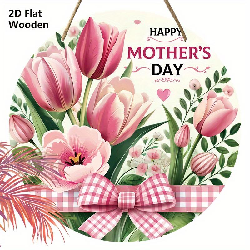 

Mother Day s Wooden Sign with Pink Tulip Bow - Rustic Decorative Plaque with Happy Mother Day s - Ideal Mother Day s Gift 20cm/7.87in розовый