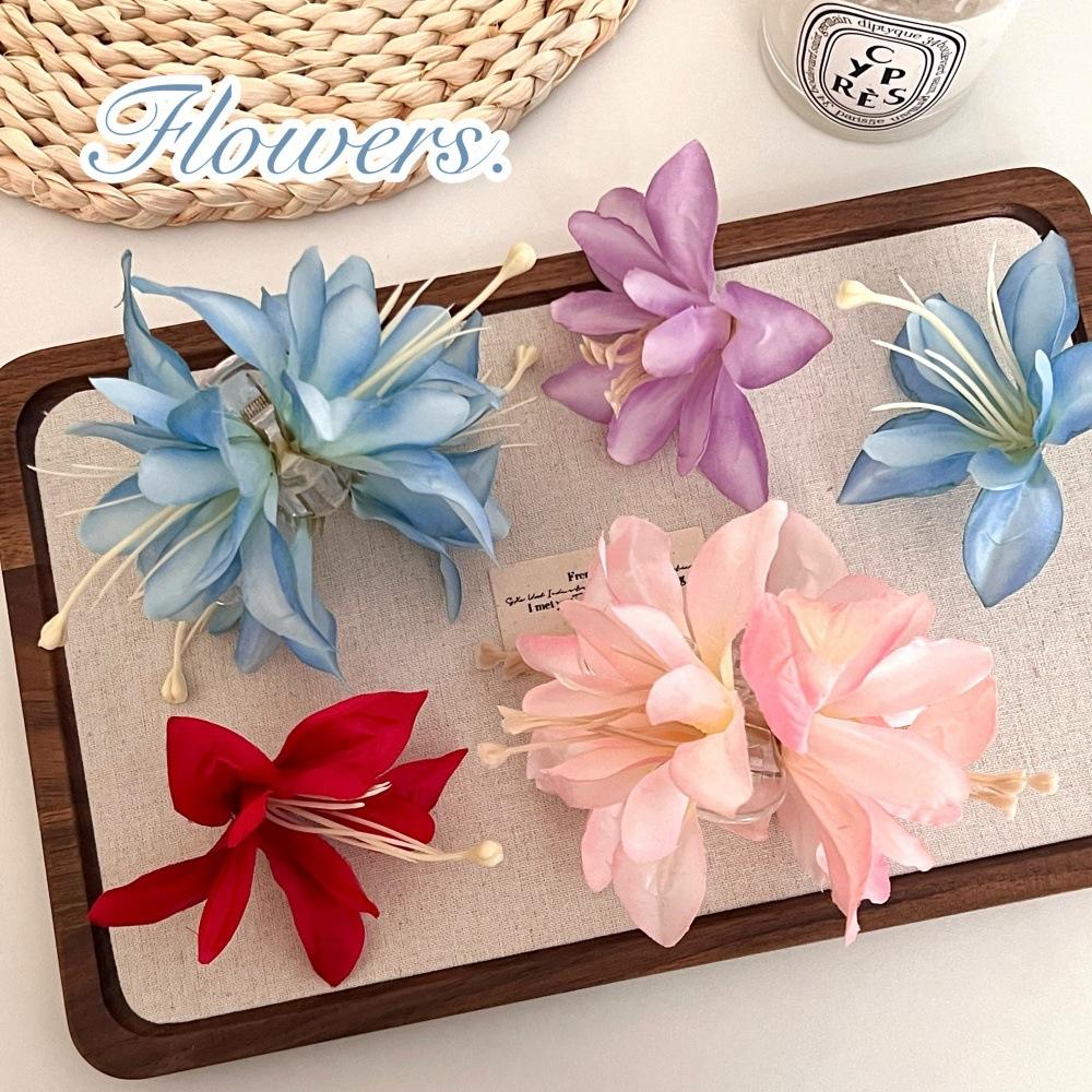 Hawaiian Flower Hair Clip/Claw for Women Artificial Floral Shark Clip Lily Barrettes Hairpin Accessories Vacation Beach Gifts