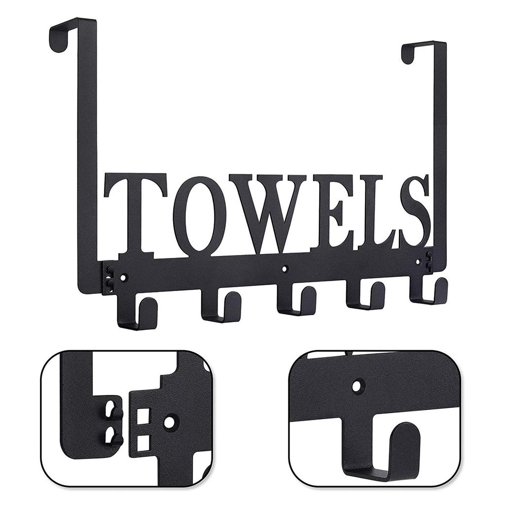 Towel Rack, Holder Bathroom Organizer with 5 Hooks, Door Hooks , Wall Mount, for