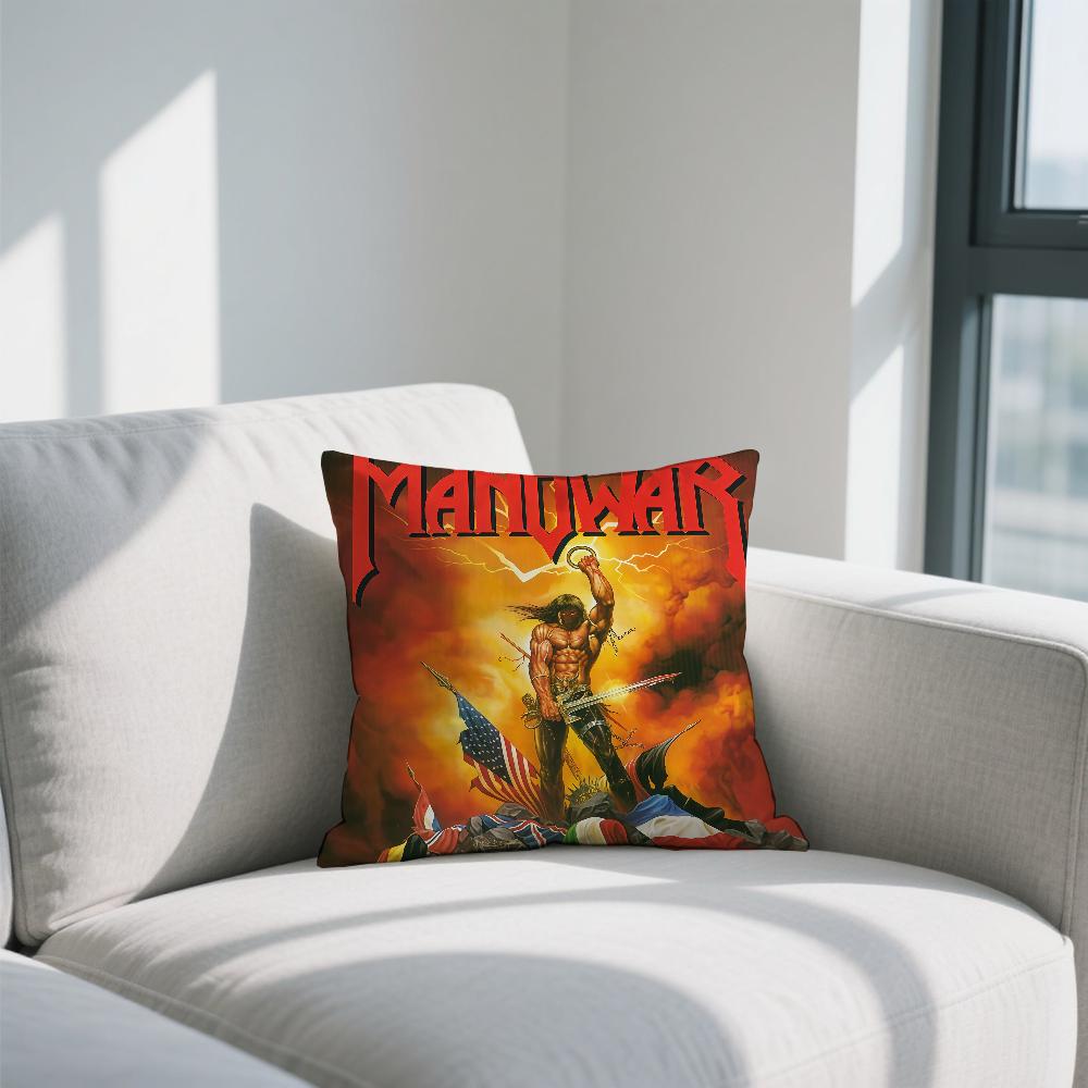 

cushion cover Double M-Manowars Band Sided Printed Polyester Pillowcase Rock Pattern Decorative Zipper Cushion Cover 30cmx30cm