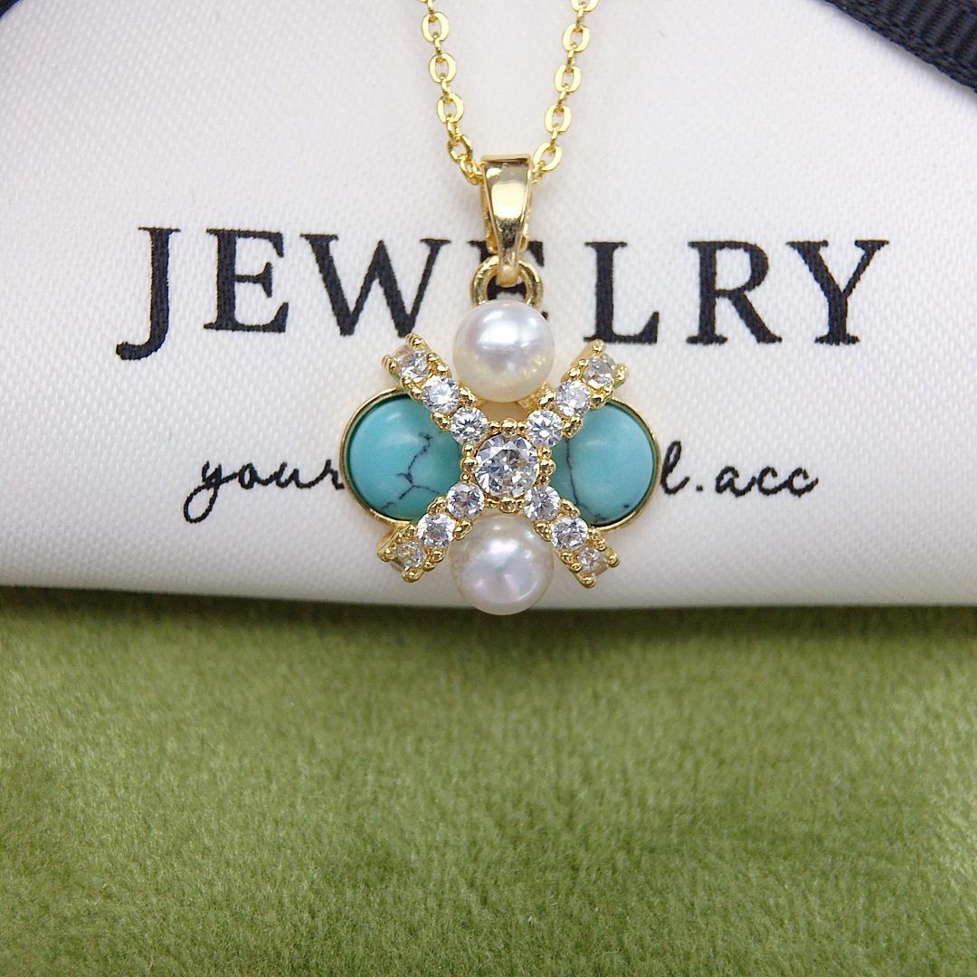 

Zhuji Freshwater Pearl & Turquoise Tiger Eye Pendant Necklace for Women
