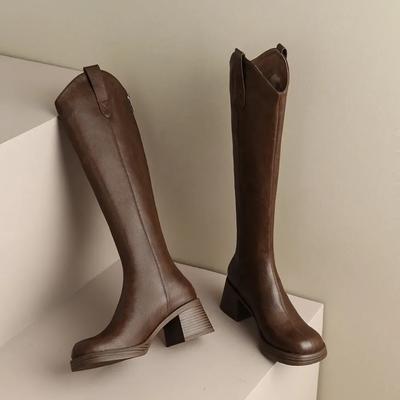 Women Autumn Back Zip Women's Long Boots Round Toe Modern Boots Women Solid Knee-High Boots Ladies Shoes