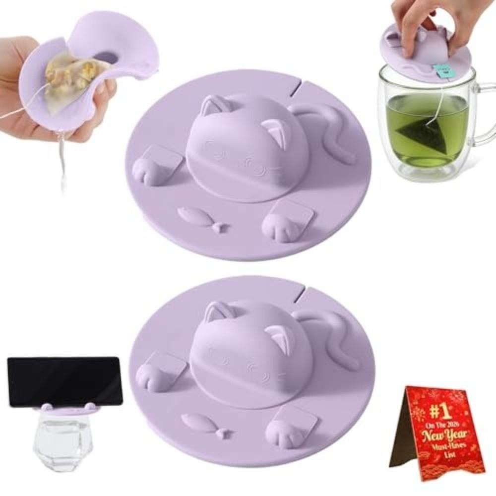 New Cat-shaped Tea Bag Mug Topper Dustproof Universal Cup Covers Squeezer Multi-functional Water Cup Lid