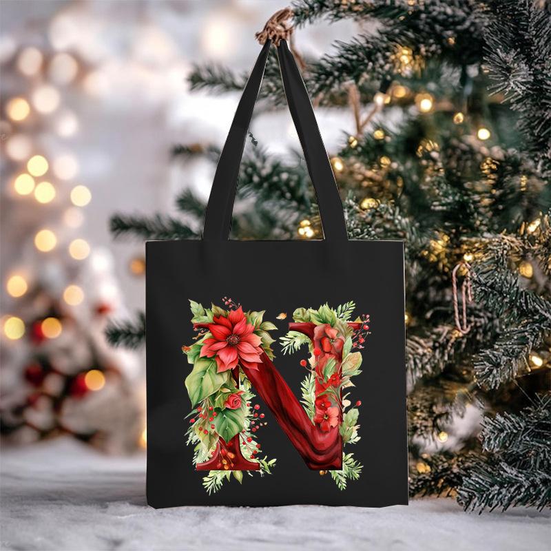Christmas letter flower print niche trend tote bag shoulder bag
