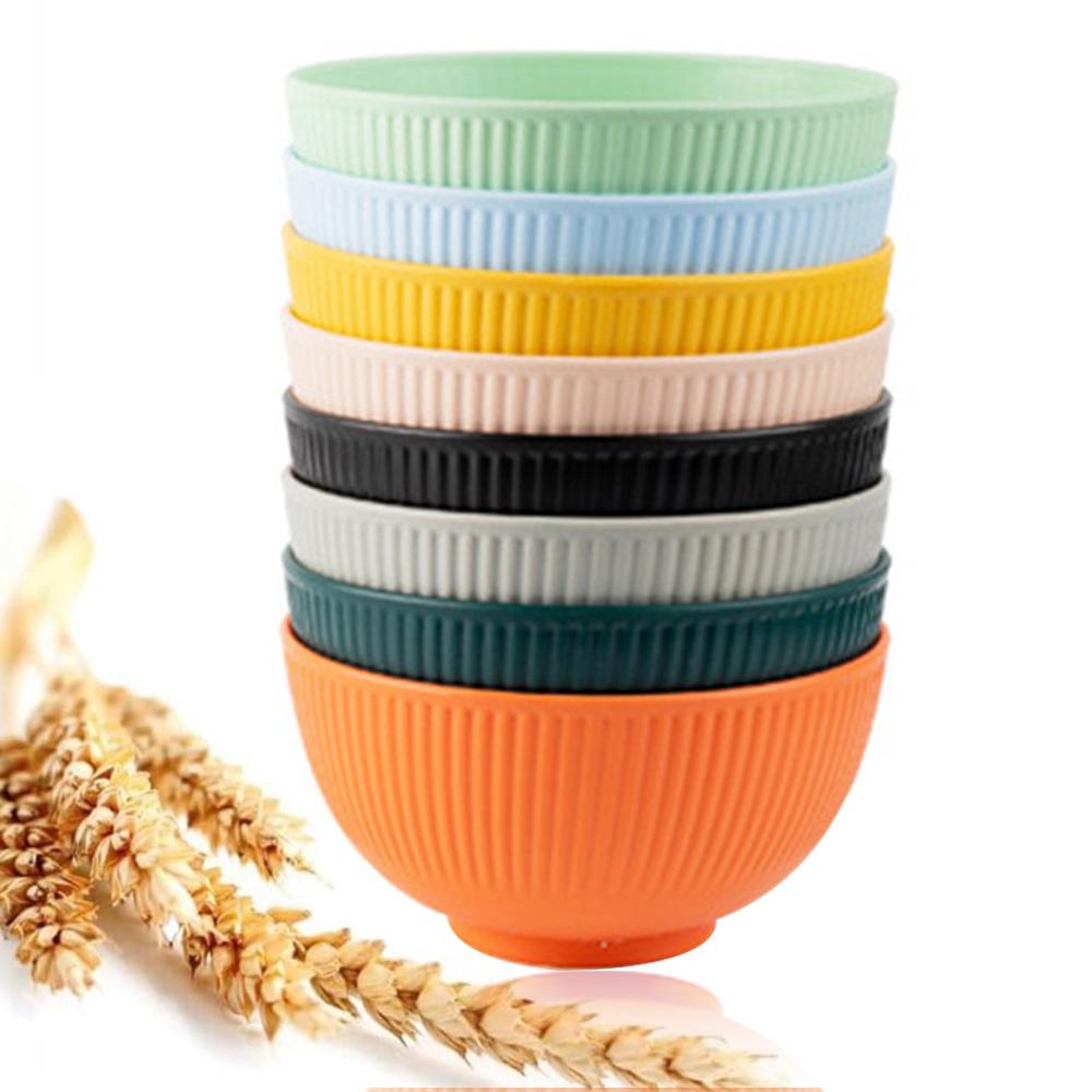 8Pcs/Set Wheat Straw Bowls Round Household Rice Salad Bowls Eco-Friendly Unbreakable Kids Wheat Straw Bowls Set Small Bowl