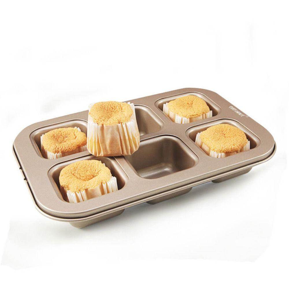 6 Cavities Brownie Cake Pan Carbon Steel Bread Mold Household Muffin Cake Baking Tray  Oven