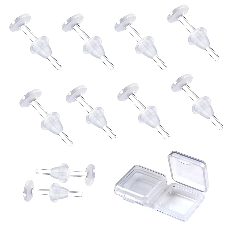 

[Geeloa] secret earrings transparent earrings Medical resin earrings [10 earrings + 10 catches] Leave it on cartilage piercing Compatible with metal