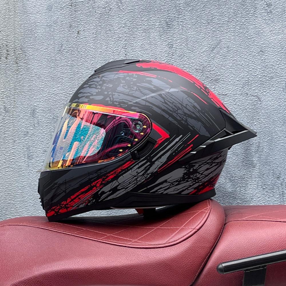 DOT Full Helmet Double Mirror Helmet Men's Four-season Universal Hard Hat Female Knight Locomotive Double Lens