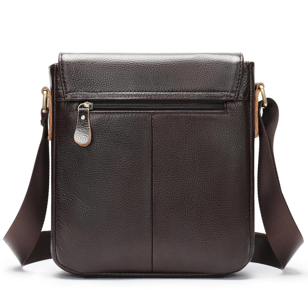 Herren Umhängetasche aus echtem Leder - Oberste Schicht Rindsleder, lässiges Klappendesign