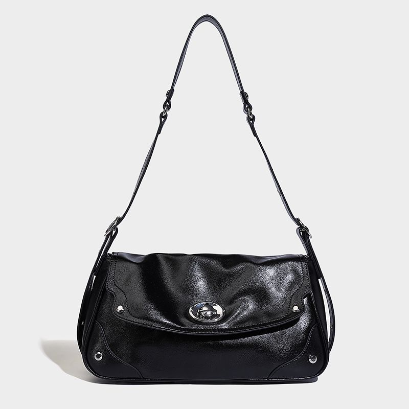 

Ceirihe Light Luxury Genuine Leather Pillow Bag Women Niche High-Grade Underarm Bag Commuter All-Match Shoulder Messenger Bag Black