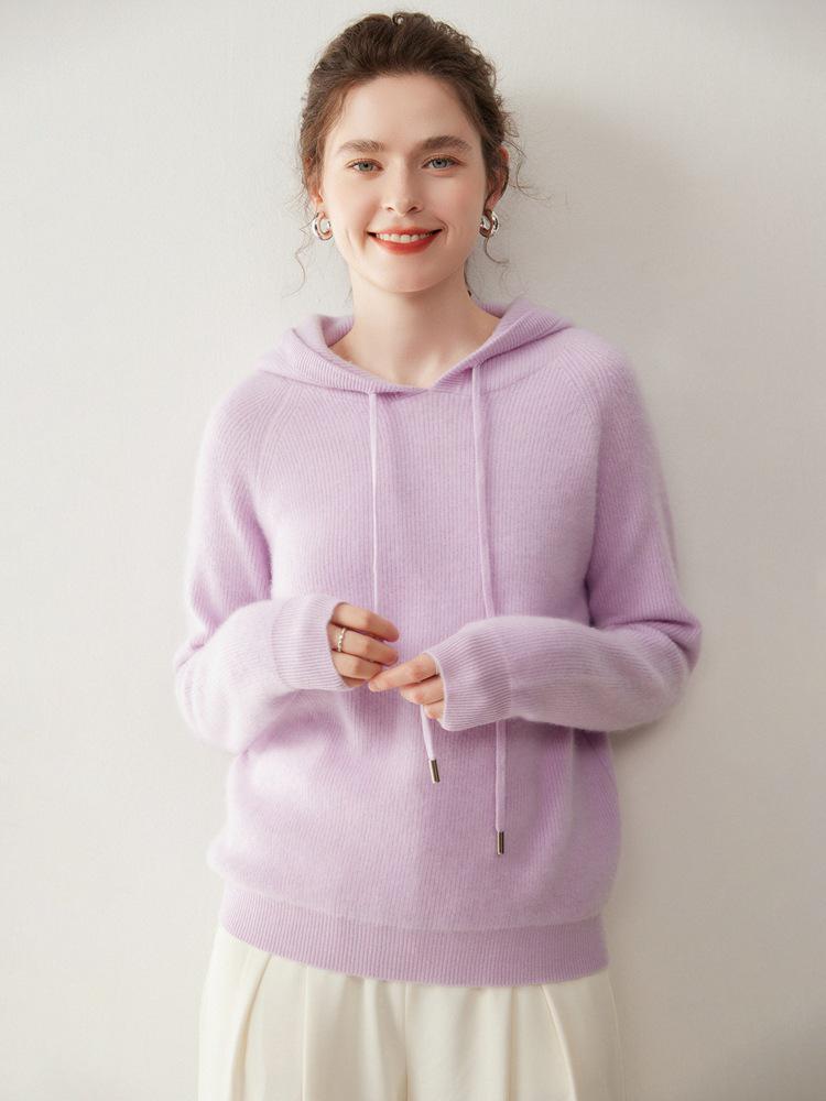 Women's Cashmere Yuanbao Stitch Hoodie - Loose Fit, Thick Knit, Age-Reducing, Casual for Autumn and Winter