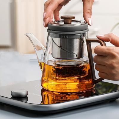 Tetera elegante de cerámica con separación de té y burbujas, de vidrio completo, para oficina, eléctrica, juego de té con infusor