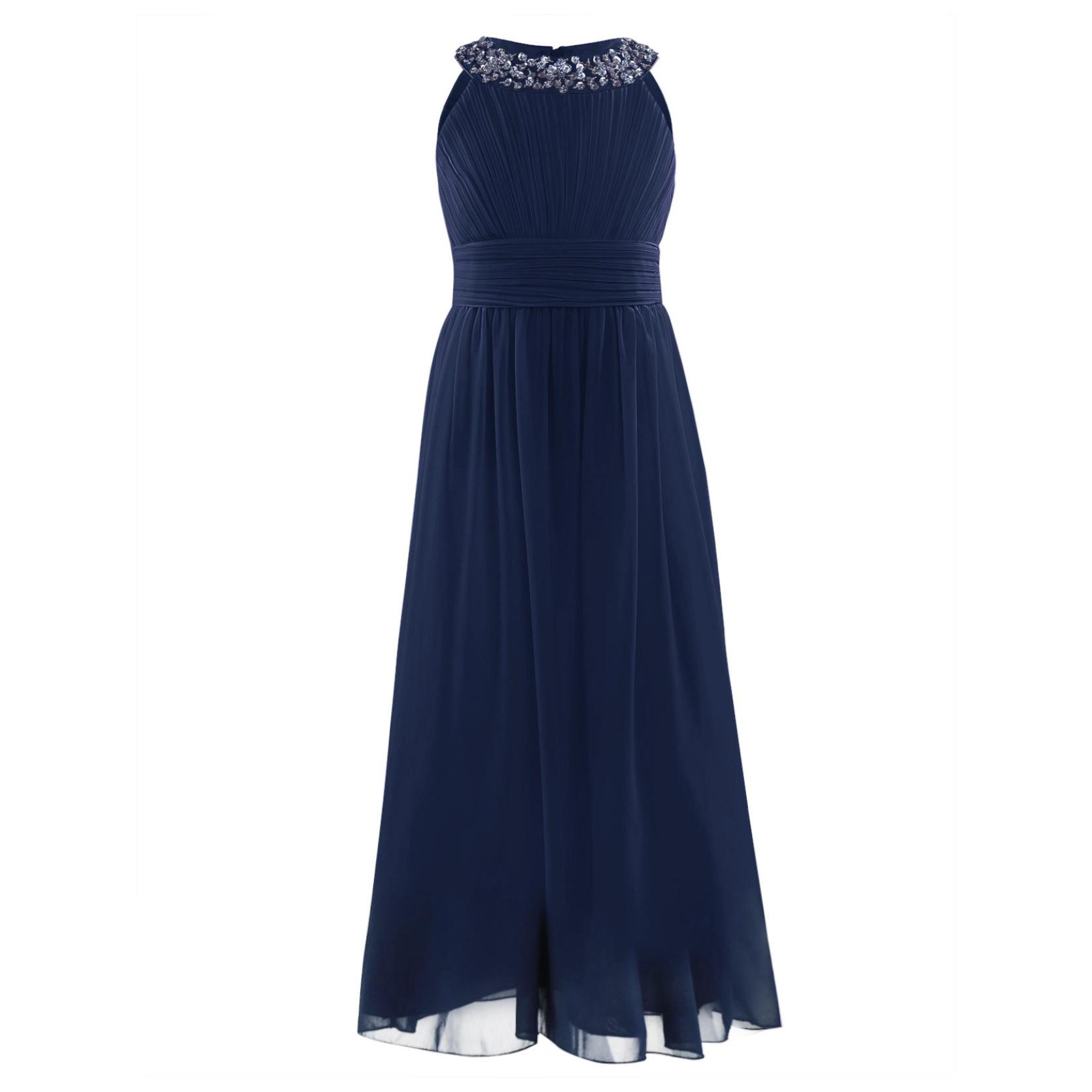 

Красивое шифоновое платье длиной до пола без рукавов с высокой талией для свадебной вечеринки, вечернее танцевальное платье 7-8 Years тёмно-синий