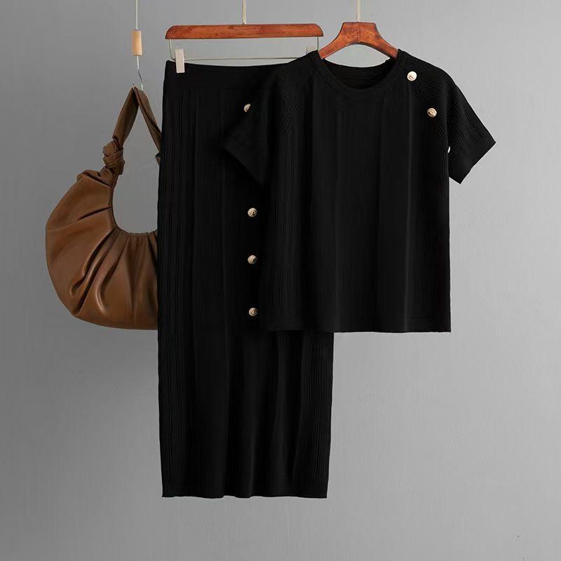 Fashion Style Fashion Knitted Short-Sleeved Shirt Skirt Two-piece Set Knitted Top and Skirt Set