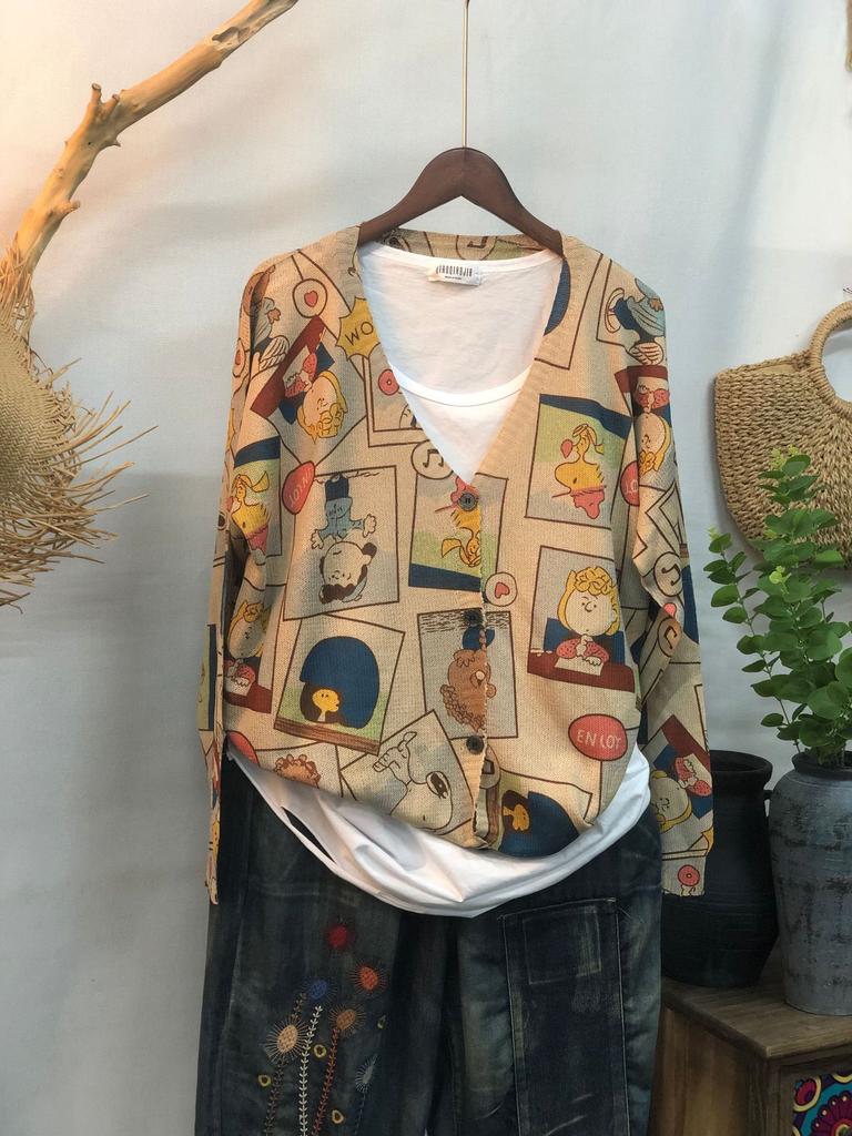 Factory new autumn and winter cute printed imitation mink velvet jacket women's Korean version loose lazy sweater