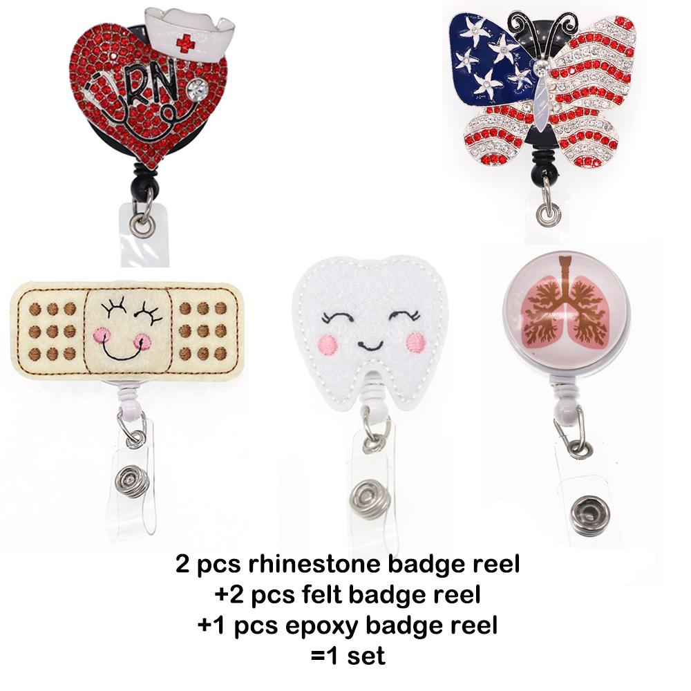 Custom Medical Nurse Accessories Rhinestone Felt Retractable Badge Reel With Alligator Clip Brooch Pins
