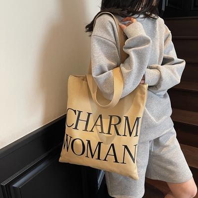 Large Capacity Alphabet Canvas Bag Women's New Fashion Portable Commuter Bag Versatile Shoulder Tote Bag