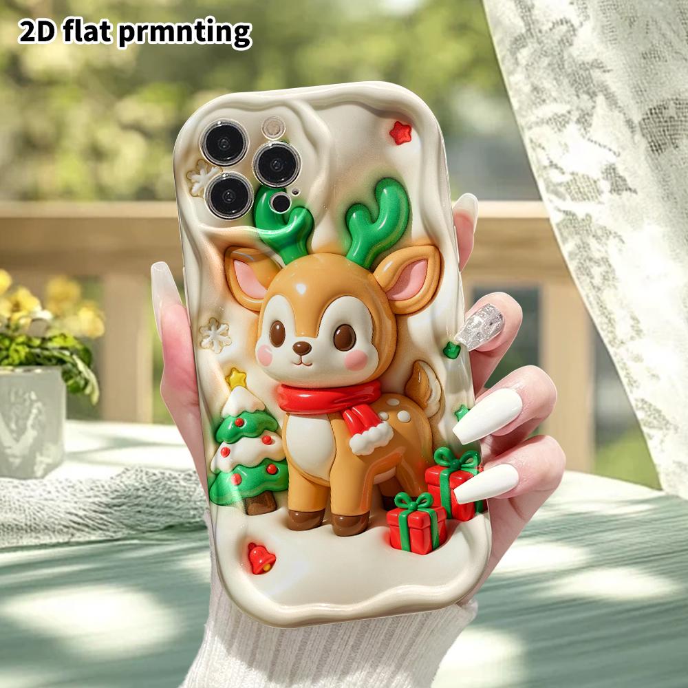Phone case: 2D flat, suitable for iPhone 18 17 16 15 14 13 Pro protective case, Christmas reindeer, perfect holiday gift for Christmas and Halloween