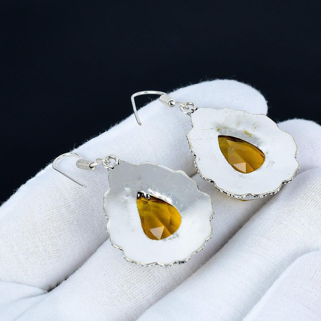 Citrine Gemstone Earrings, 925 Sterling Silver Earrings, Silver Earrings For Gift, Citrine Dangle Drop Earrings For Valentine's Day Gifts