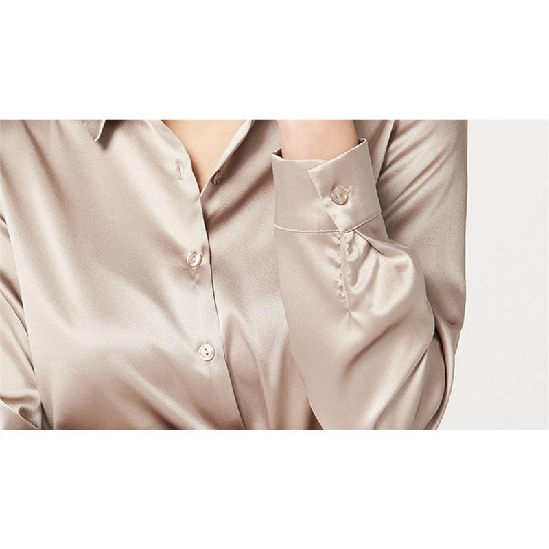 Saténové hedvábí z moruše Těžká hedvábná košile Dámská košile Blůza s dlouhým rukávem Dojíždění Jednobarevné Profesionální oděv