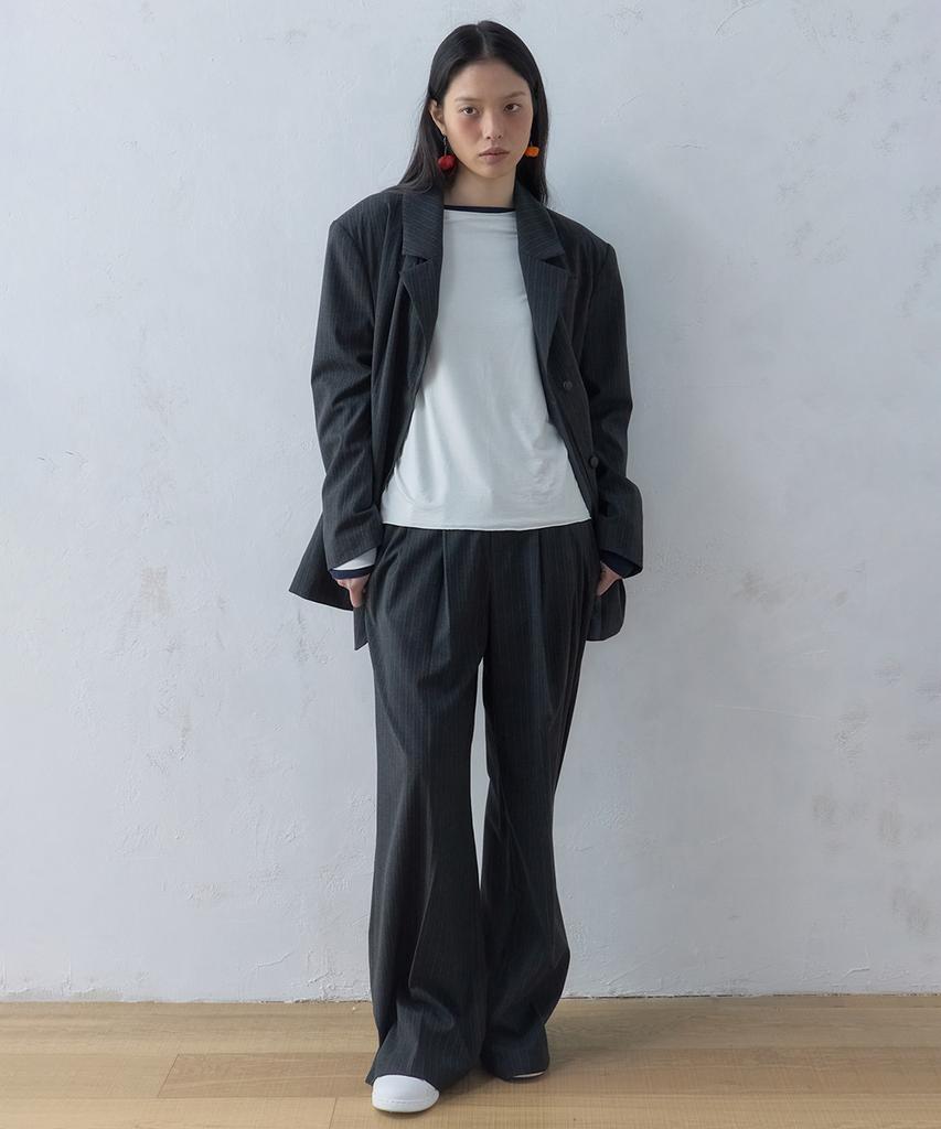 Letual Striped Wide Slacks_Charcoal