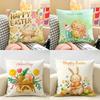 Happy Easter Rabbit Cute Cushion Cover Natural Linen Organic Fabric DoubleSided Printing Room Sofa Decor Pillow Case