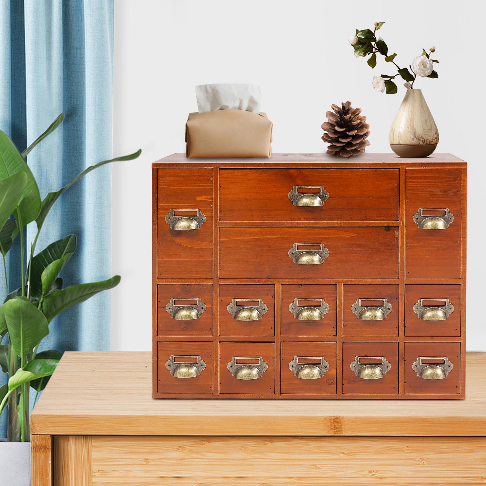 

Коричневый 14-ящичный комод для хранения разных размеров, отдельно стоящий деревянный органайзер для хранения в винтажном стиле, компактный настольный ящик для хранения коричневый