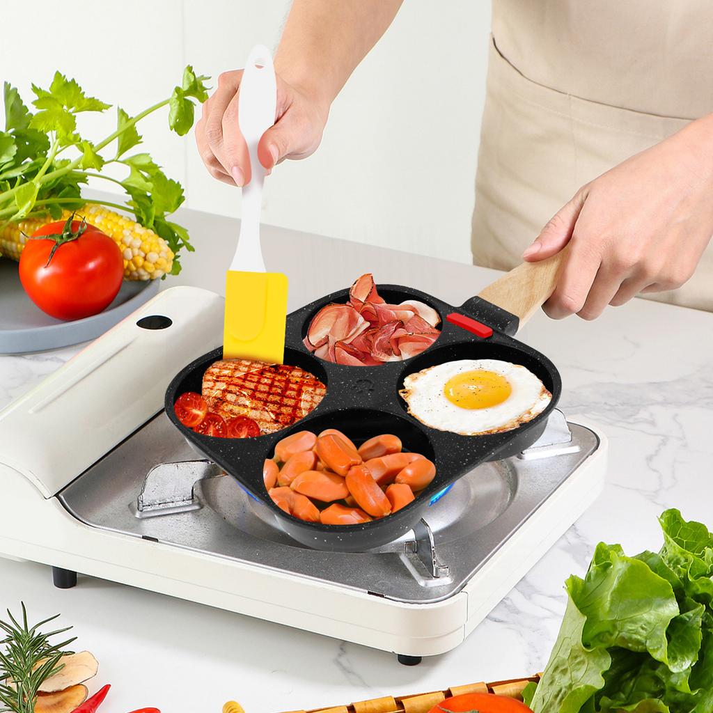 4Cup Egg Frying Pan Nonslip Omelette Pan Skillet with Oil Brush and Lid Pancake Skillet for Gas Stove Induction Cookware