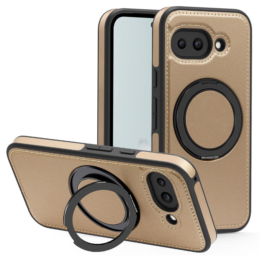For Google Pixel 9a Case with Ring Kickstand Compatible with MagSafe PU Leather Back Cover