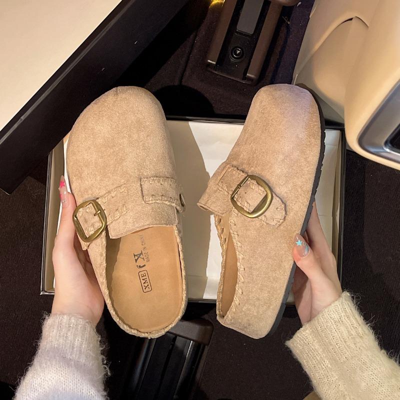 

толстоподошвенные с внутренней платформой тапочки с закрытым носком женские осенние новые ретро ленивые для улицы Boken полушлепанцы повседневные одинарные туфли 40
