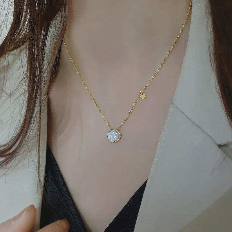 Elegant White Shell Heart Necklace - Premium Titanium Steel for Women